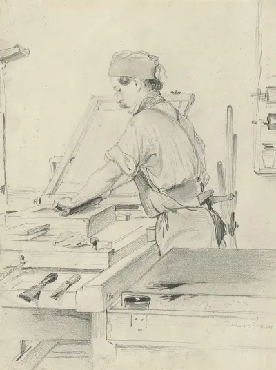 Self Portrait Working At A Lithographic Press