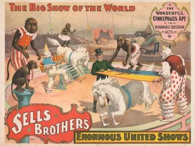 Sells Brothers Enormous United Shows The Wonderful Cynocephalus Ape In Remarkable Equestrian Acts