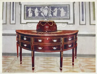 Semi Circular Mahogany Sideboard And Knife Box Inlaid And Banded With Satinwood Mahogany And Ebony
