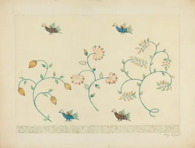 Set Of Crewel Embroidered Bed Curtains