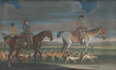 Setting Off For The Chase The Huntsman Leading Out A Pack Of Harriers Followed By The Master And The Whipper In