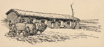Settlers Or Farmers Arrive At A House In An Ox Drawn Wagon