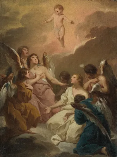 Seven Angels Adoring The Christ Child