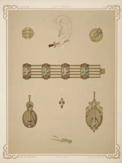 Seven Designs For Jewelry Including Earring In Shape Of Gold Sword With Ruby Hilt