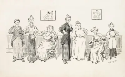 Seven Female Harridans Of Which Two Are Seated In Chairs