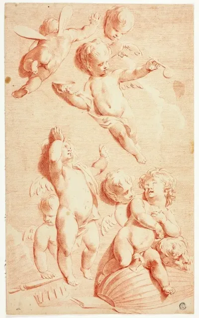 Seven Putti At Play With Symbols Of Vanity