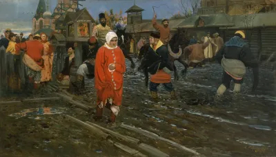 Seventeenth Century Moscow Street On A Public Holiday