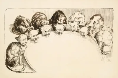 Several Men Depicted As Cats With Theodore Roosevelt At The Center Lap At A Giant Bowl Of Milk