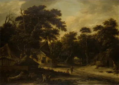 Several Peasant Huts In A Woods