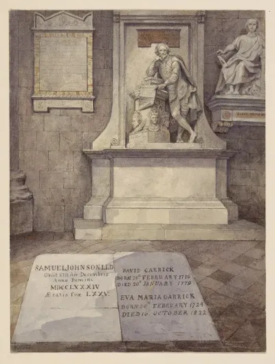 Shakespeares Statue Overlooking The Grave Markers Of Samuel Johnson David Garrick And Eva Maria Garrick