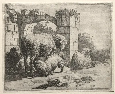 Sheep Near The Ruins Of An Arch