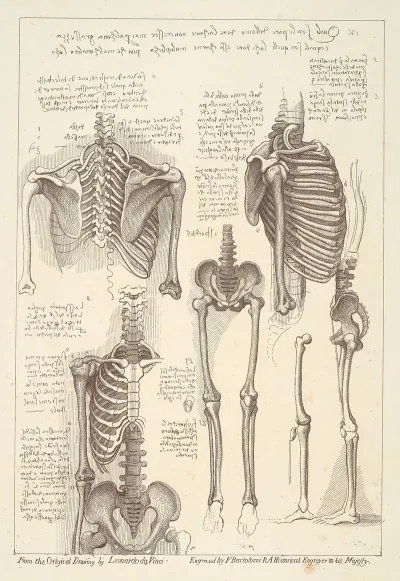 Sheet Of Anatomical Studies Of Postcranial Bones After Leonardo Da Vinci