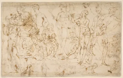 Sheet Of Figure Studies And Ornamental Motifs