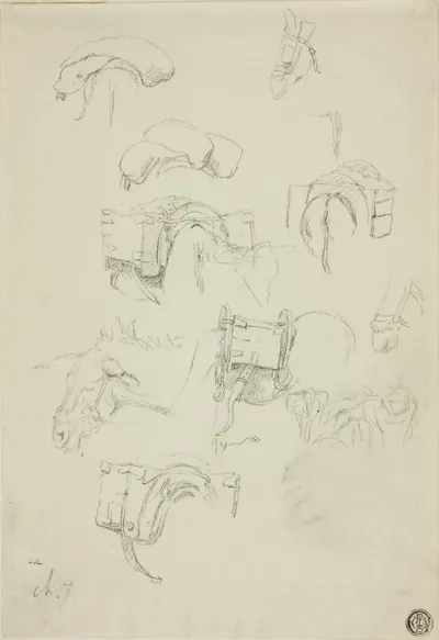 Sheet Of Sketches Details Of A Donkey And Accoutrements
