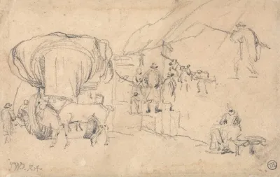 Sheet Of Sketches Wagon Horse Milkmaid And Other Figure Studies