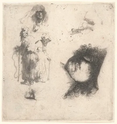 Sheet Of Studies Head Of The Artist A Beggar Couple Heads Of An Old Man And Old Woman