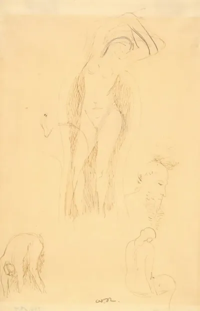 Sheet Of Studies Nu Et Profil Barbu Or Feuille Detudes Avec Nu Feminin