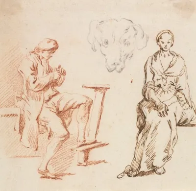 Sheet Of Studies Seated Man Head Of A Dog Seated Woman