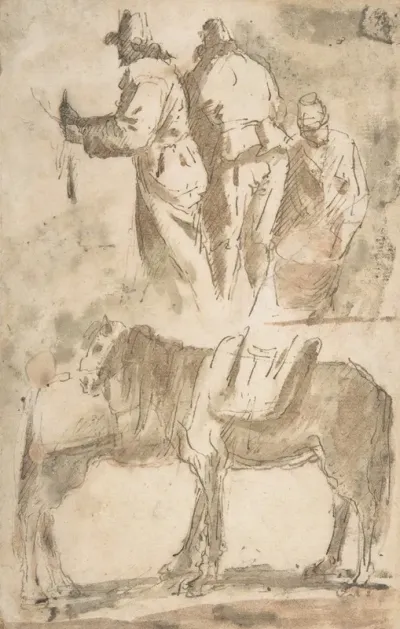 Sheet Of Studies Three Figures Above Studies Of Horses Below