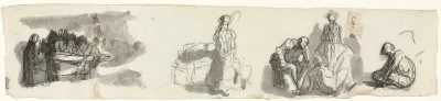 Sheet Of Studies With A Group Of Four Figures To The Right
