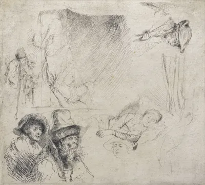 Sheet Of Studies With A Woman Lying Ill In Bed