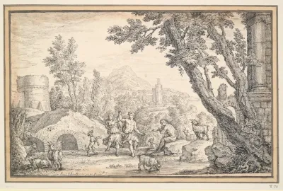 Sheperds Dancing In Classical Landscape