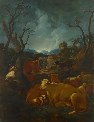 Shepherd And Flock In A Rocky Valley