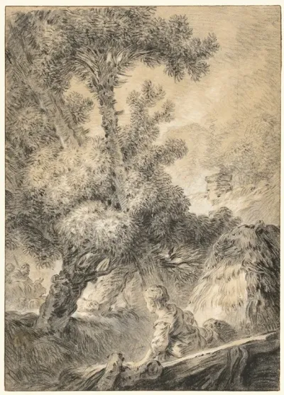 Shepherd And Shepherdess In A Bucolic Landscape