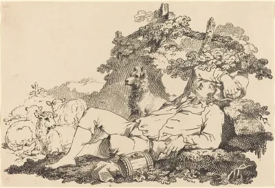 Shepherd With Dog And Sheep