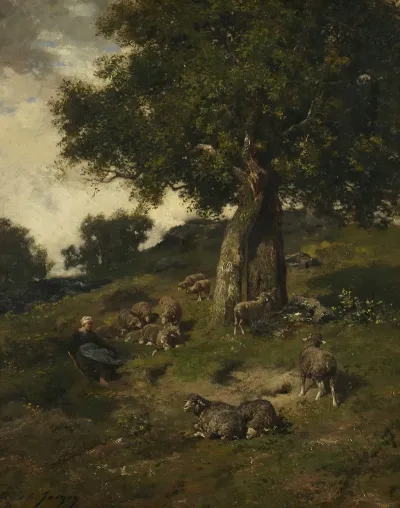Shepherdess And Sheep