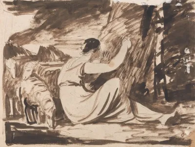 Shepherdess Cutting An Inscription On A Tree
