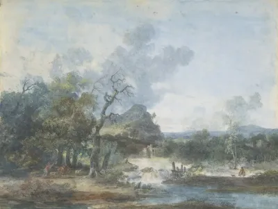 Shepherdess Near A Waterfall