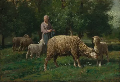 Shepherdess With Sheep