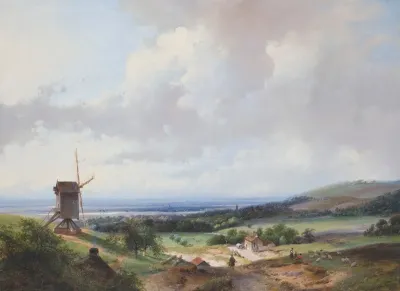 Shepherds And A Horseman By A Mill Haarlem In The Background