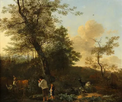 Shepherds And Cattle In A Pasture