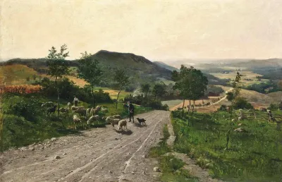 Shepherds Making Way On A Country Track