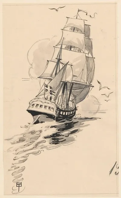 Ship At Sea With The Dannebrog Flag Flying From The Stern