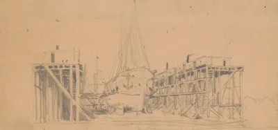 Ship In Dry Dock Probably Navy Yard
