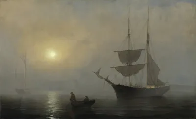 Ship In Fog Gloucester Harbor