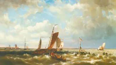 Shipping In An Estuary With Windmills In The Background