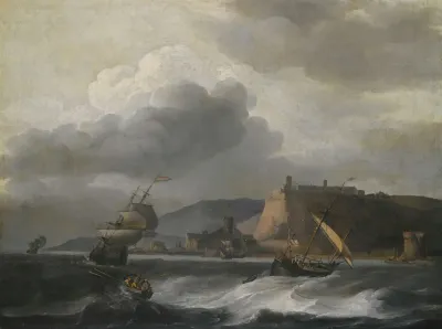 Shipping Off A Coast In Choppy Water