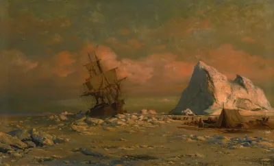 Shipping Vessel With Ice Floes And Figures