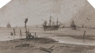 Ships Anchored Offshore In A Calm Sea