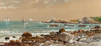Ships At Sea On A Rocky Coast