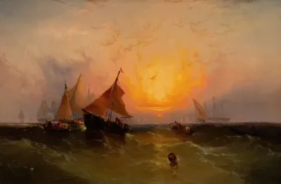 Ships At Sunset New York Harbor Sunset