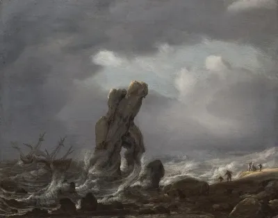 Ships In Distress Off A Rocky Coast