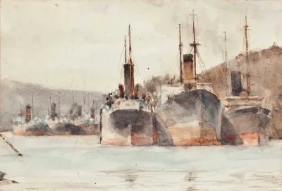 Ships Moored Near King Harry Ferry On The River Fal