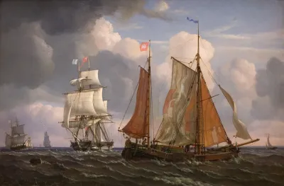 Ships Sailing And Beating Up Against The Wind In The Sound