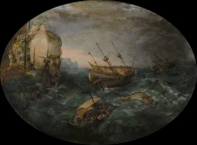 Shipwreck Off A Rocky Coast