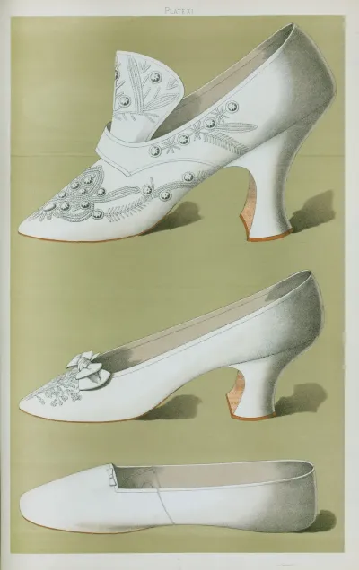 Shoe Of Cromwellian Shape Embroidered With Small Crystal Beads Dainty White Shoe Wedding Shoe Dating From Nearly Forty Years Ago